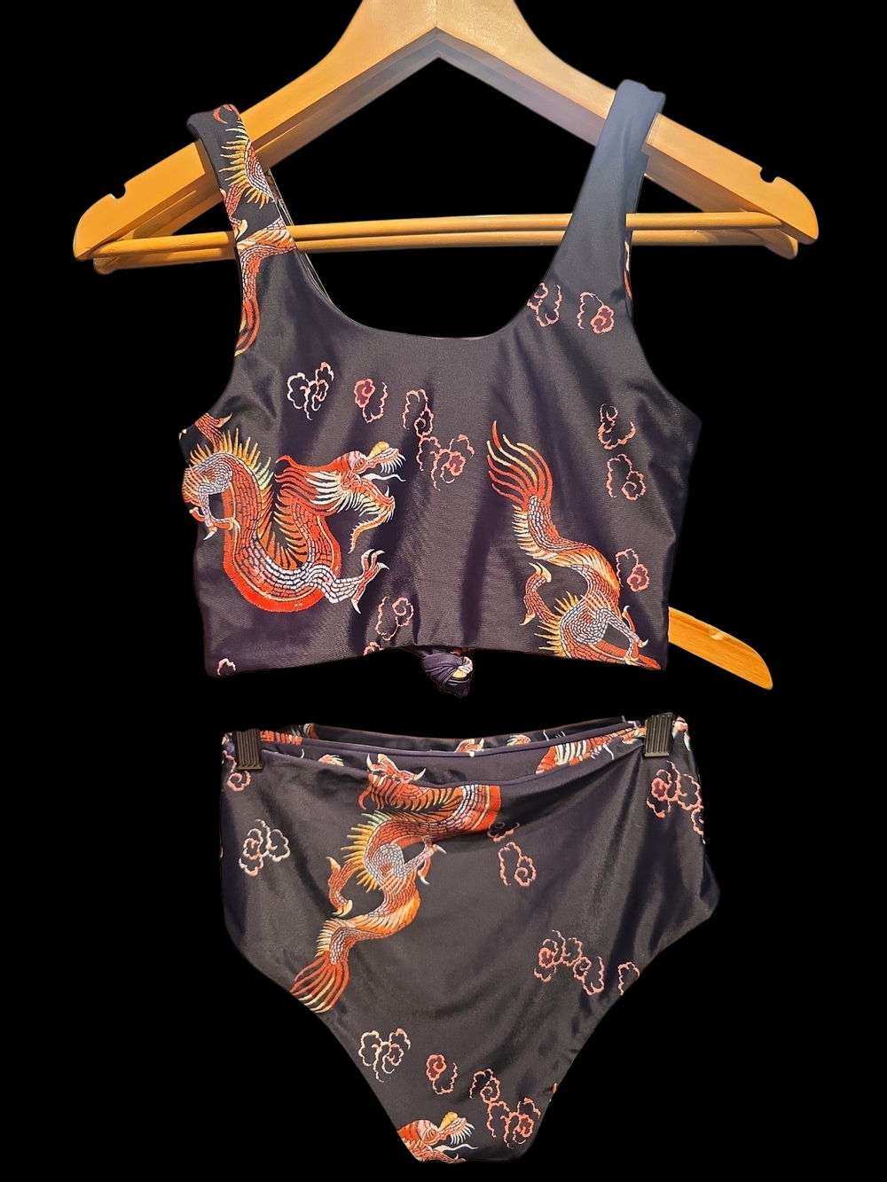 Zaful Black Two-Piece Swimsuit with Red and Gold Dragon Print - Picture 2 of 5